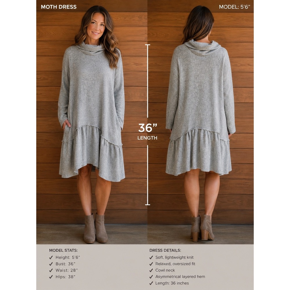 Moth Anthropologie Womens Grey Turtleneck Ruffle Hem Sweater Dress Petite Large
